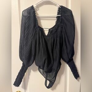 Free People Black Pleated Bodysuit